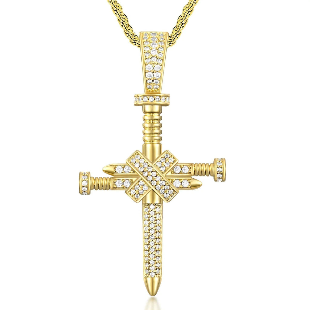 Handcrafted silver-plated copper nail cross pendant - hip-hop style religious necklace