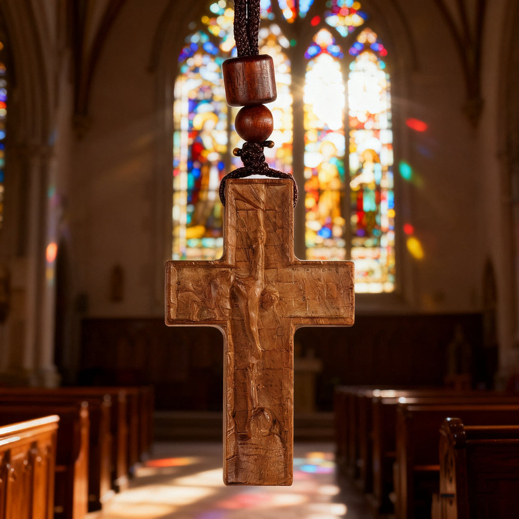 Wooden Savior Cross Necklace