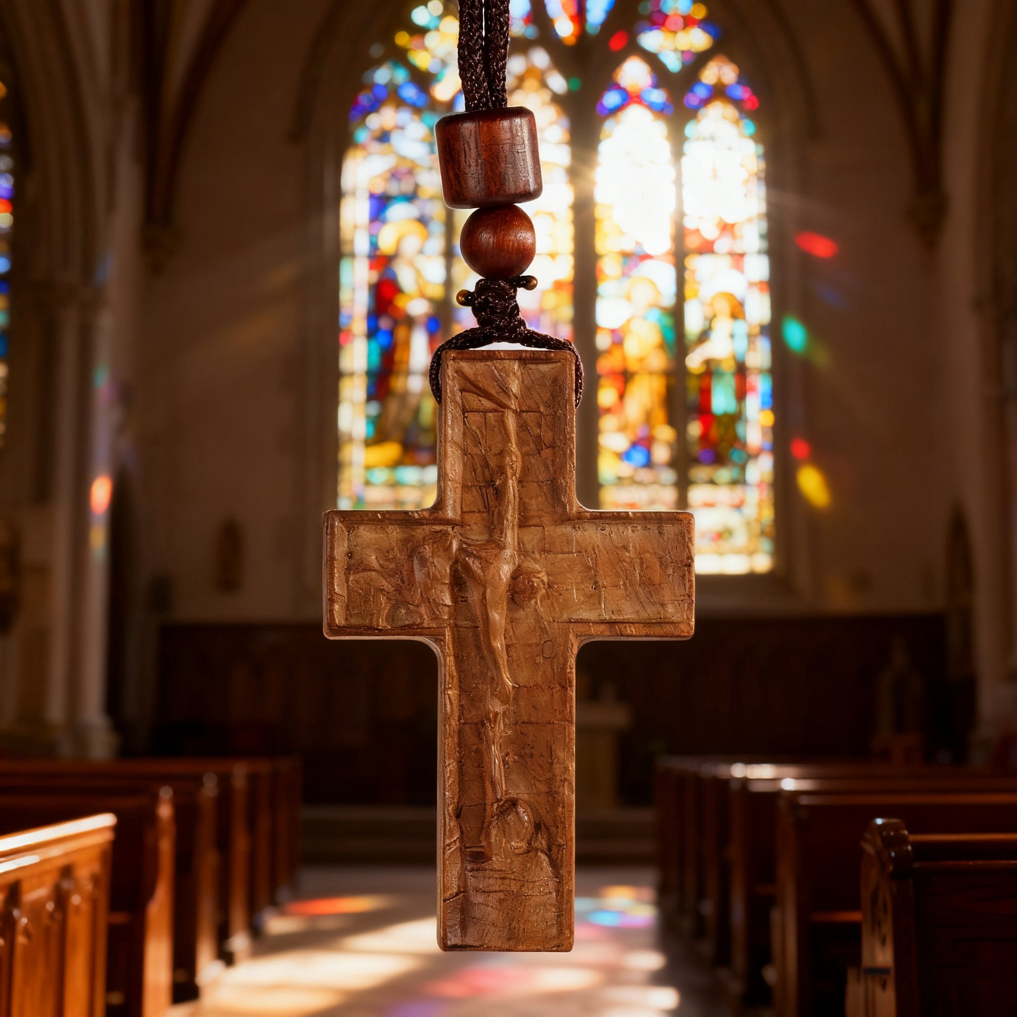 Wooden Savior Cross Necklace