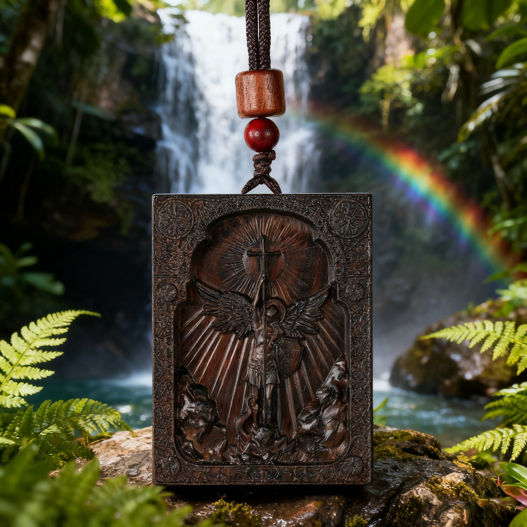 Square Archangel Michael Wooden Pendant