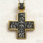 Double-Sided S925K Sterling Silver Sacred Heart and Saint Cross Pendant—Your Daily Spiritual Companion