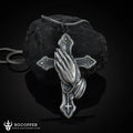 Pure Tin Praying Hand and Crucifix Pendant Necklace