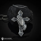 Pure Tin Praying Hand and Crucifix Pendant Necklace