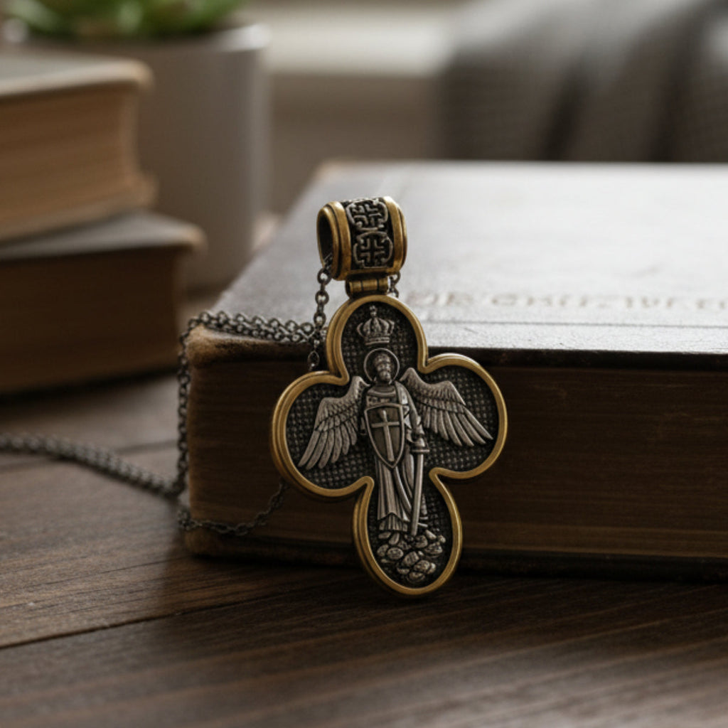 Handcrafted Double-Sided Redemption: Archangel Michael Guardian Cross Pendant
