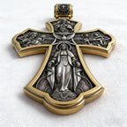 Holy Family of Mary Sacred Heart of Jesus IHS Double-Sided S925 Sterling Silver Cross