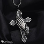 Pure Tin Praying Hand and Crucifix Pendant Necklace