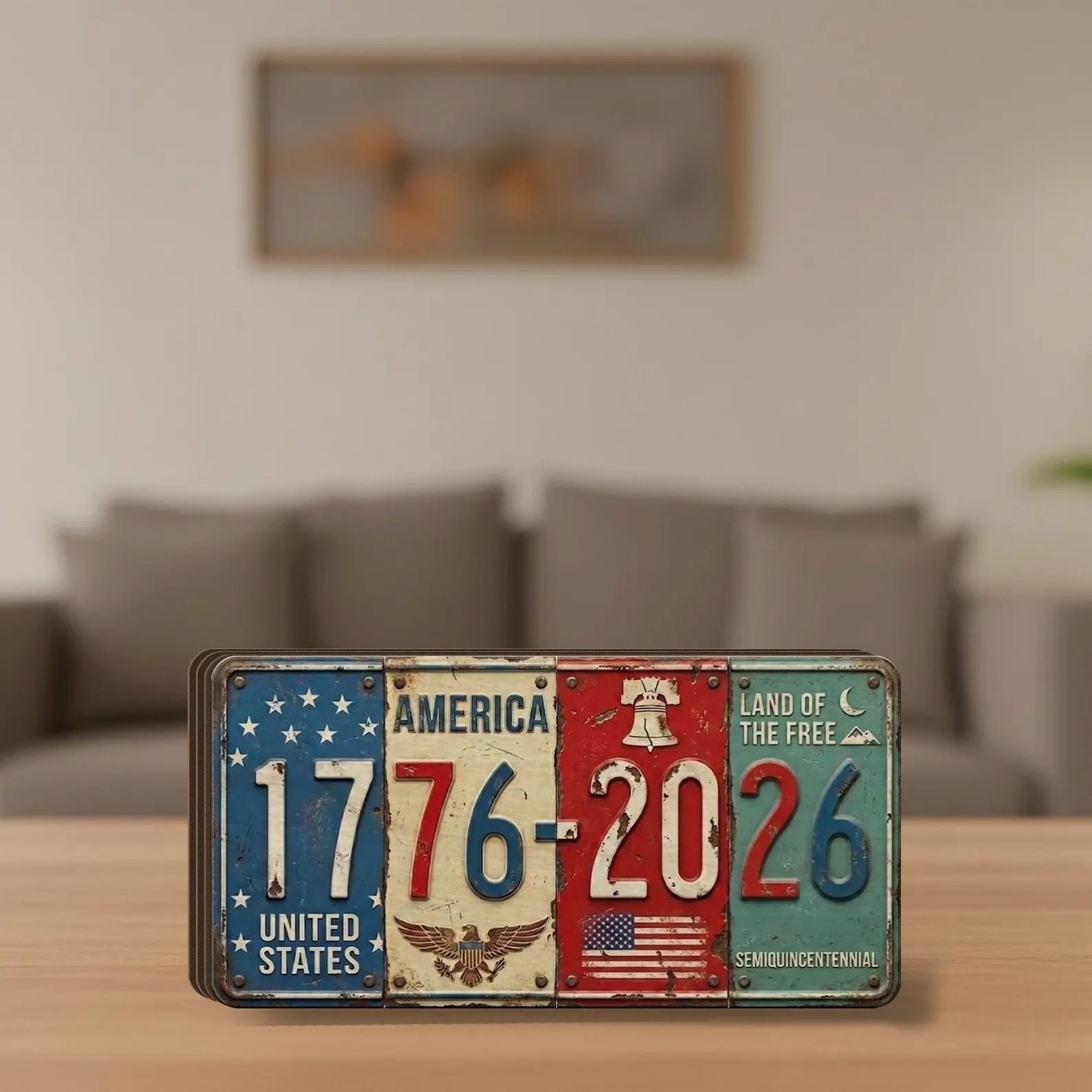 USA 250th Anniversary Block Sign | Rustic License Plate Art 1776-2026 Semiquincentennial Decor | 250 Years Of America 684519