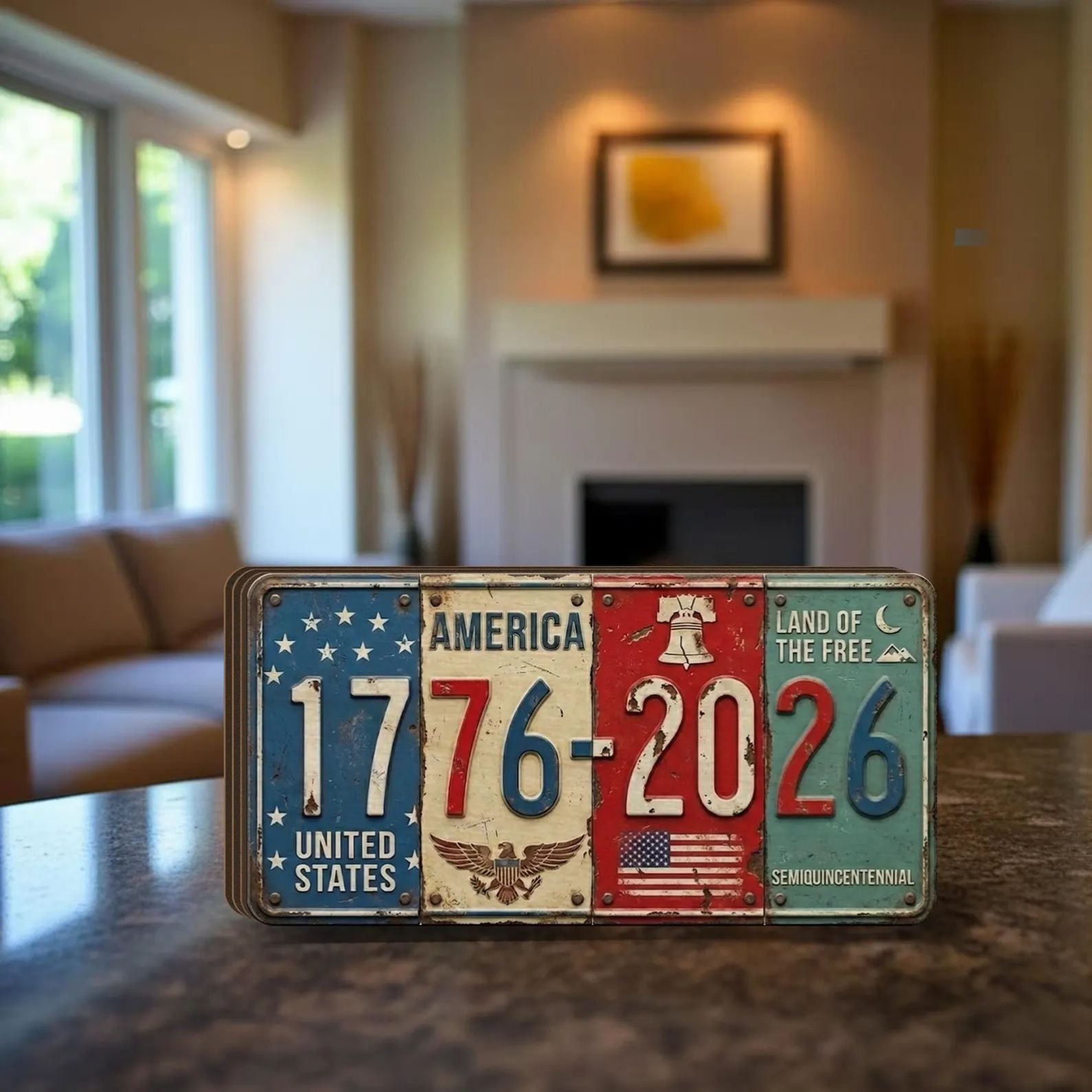 USA 250th Anniversary Block Sign | Rustic License Plate Art 1776-2026 Semiquincentennial Decor | 250 Years Of America 684519