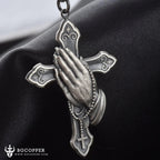 Pure Tin Praying Hand and Crucifix Pendant Necklace