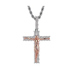 Artisan-Carved Copper Jesus Cross Pendant - Moissanite-Encrusted Hip Hop Religious Necklace
