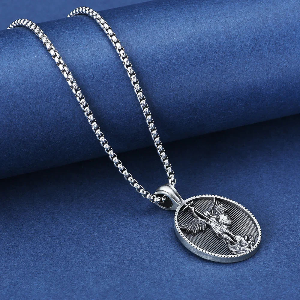 Archangel Saint Michael Medallion Necklace,The Patron Saint of Paratrooper Police Military Paramedic Fireman