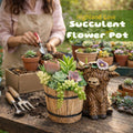 🐮Adorable Ceramic Highland Cow with Wooden Barrel Planter for Succulents