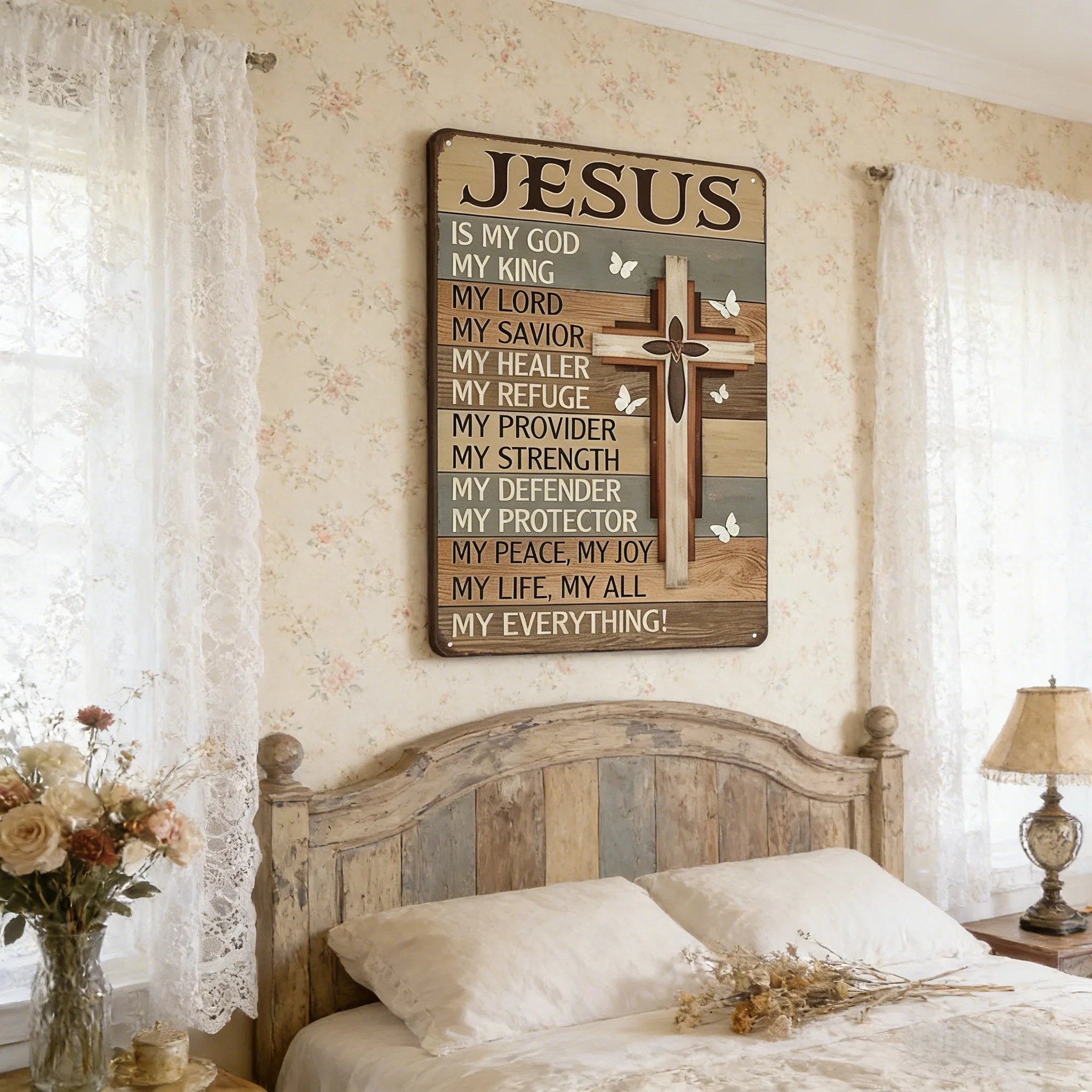 🔥Last Day 50% OFF - ✝️Jesus Is My God King Everything – Vintage Tin Sign Religious Metal Wall Art