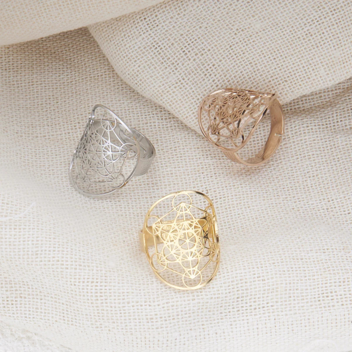 Metatron's Cube Ring Archangel Protection Women Ring Stainless Steel Jewelry