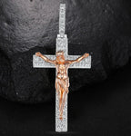 Artisan-Carved Copper Jesus Cross Pendant - Moissanite-Encrusted Hip Hop Religious Necklace