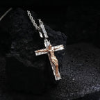 Artisan-Carved Copper Jesus Cross Pendant - Moissanite-Encrusted Hip Hop Religious Necklace