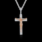 Artisan-Carved Copper Jesus Cross Pendant - Moissanite-Encrusted Hip Hop Religious Necklace