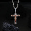 Artisan-Carved Copper Jesus Cross Pendant - Moissanite-Encrusted Hip Hop Religious Necklace
