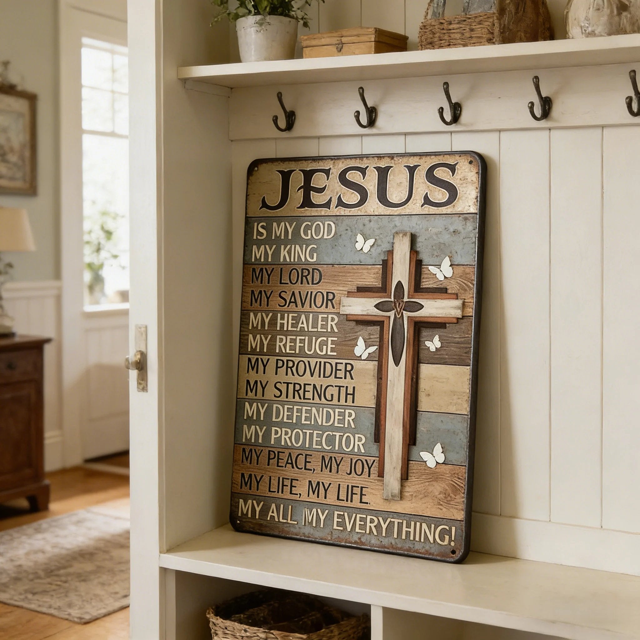 🔥Last Day 50% OFF - ✝️Jesus Is My God King Everything – Vintage Tin Sign Religious Metal Wall Art