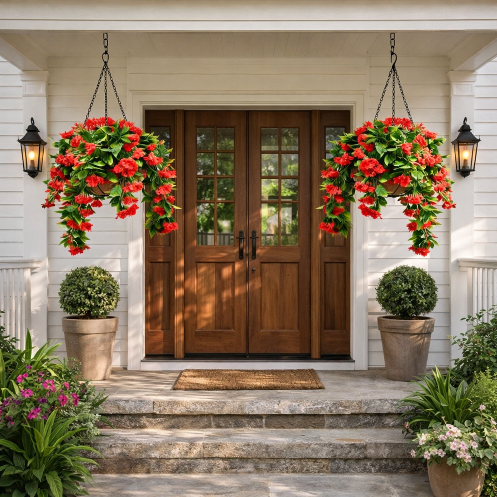 🚀UV Fade-Resistant Faux Crape Myrtle Hanging Basket with Coco Liner & Chain