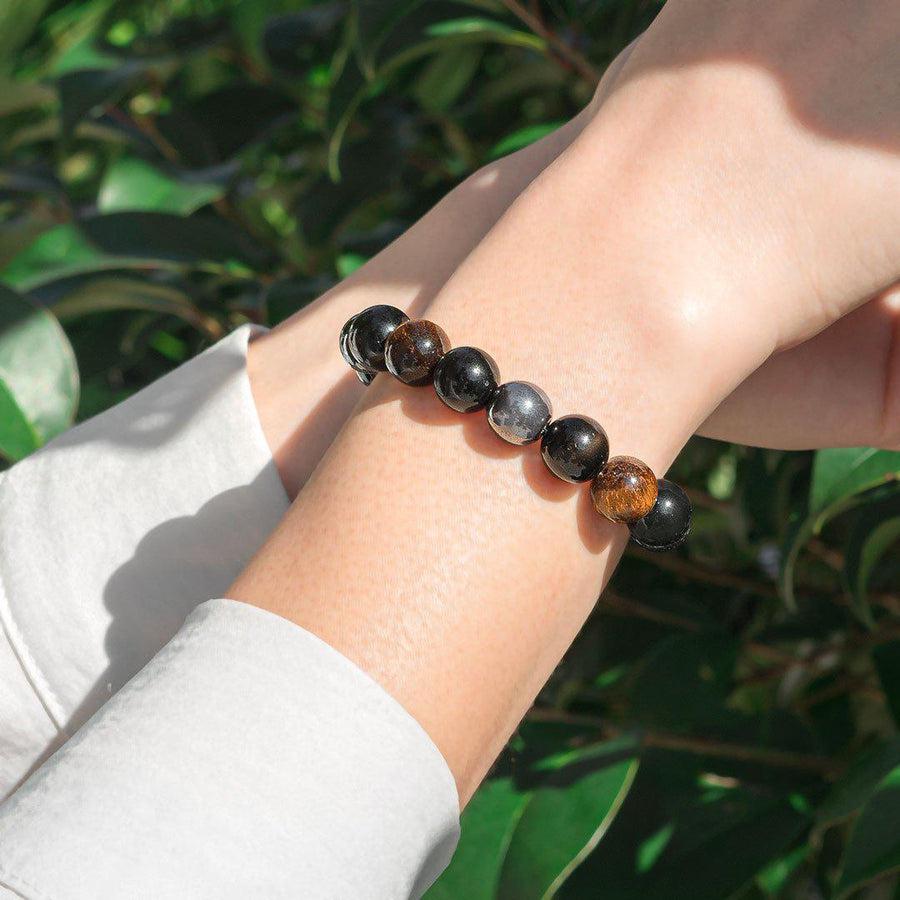 🏆“Triple protection” bracelet in black obsidian, tiger’s eye and hematite.
