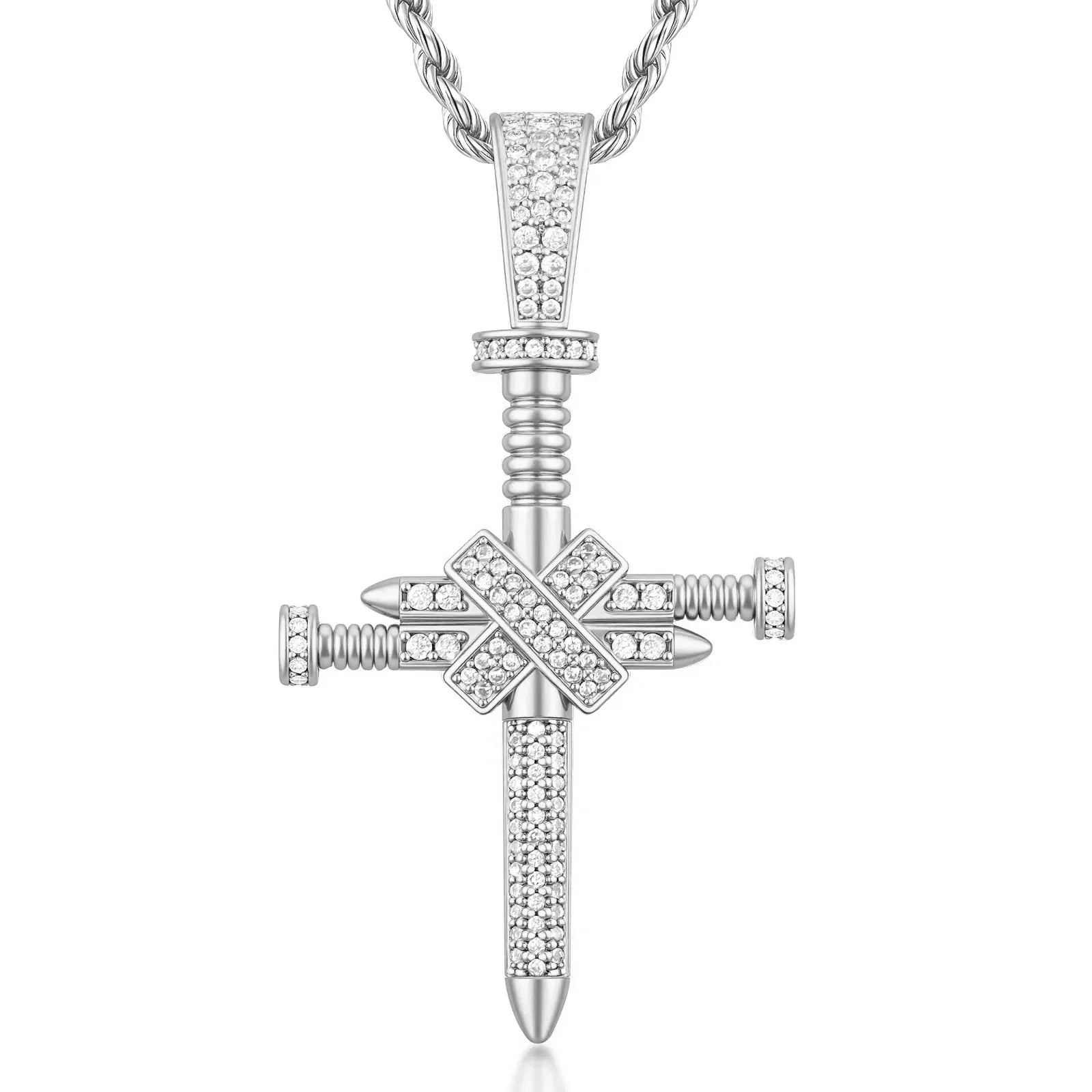 Handcrafted silver-plated copper nail cross pendant - hip-hop style religious necklace
