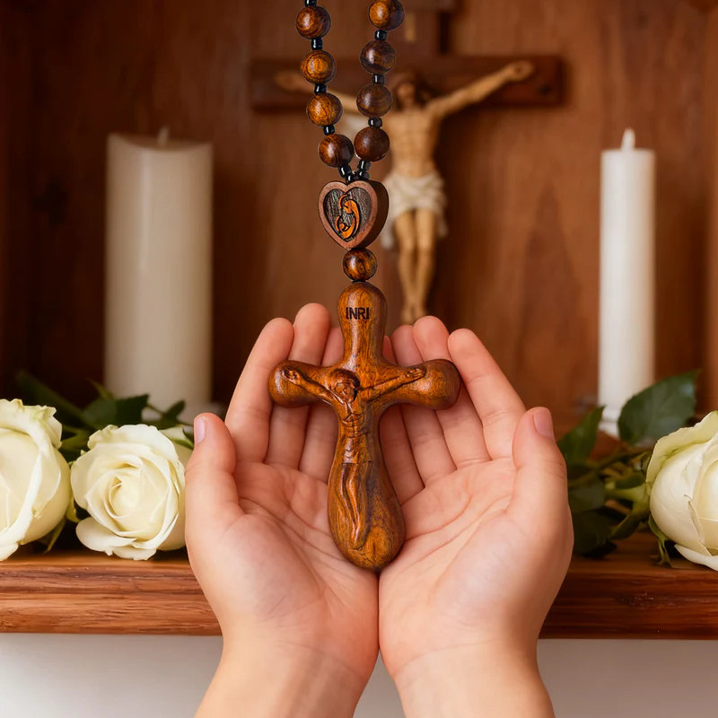 Bgcopper Rosewood Crucifix of Jesus' Passion (Necklace & Car Charm Options)