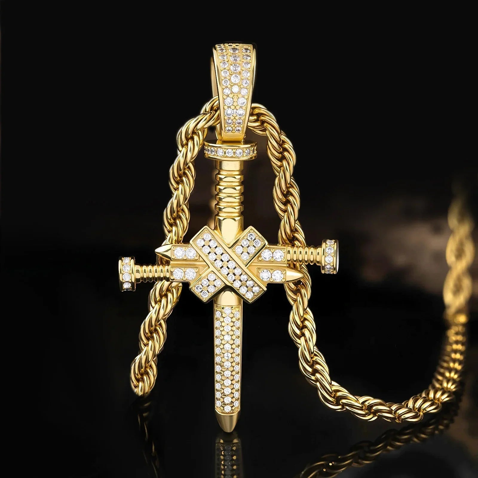 Handcrafted silver-plated copper nail cross pendant - hip-hop style religious necklace