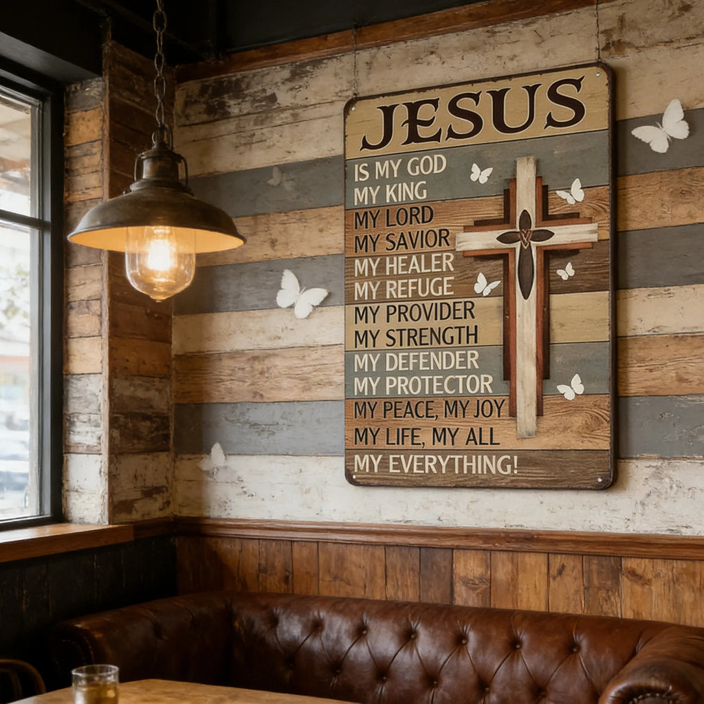 🔥Last Day 50% OFF - ✝️Jesus Is My God King Everything – Vintage Tin Sign Religious Metal Wall Art