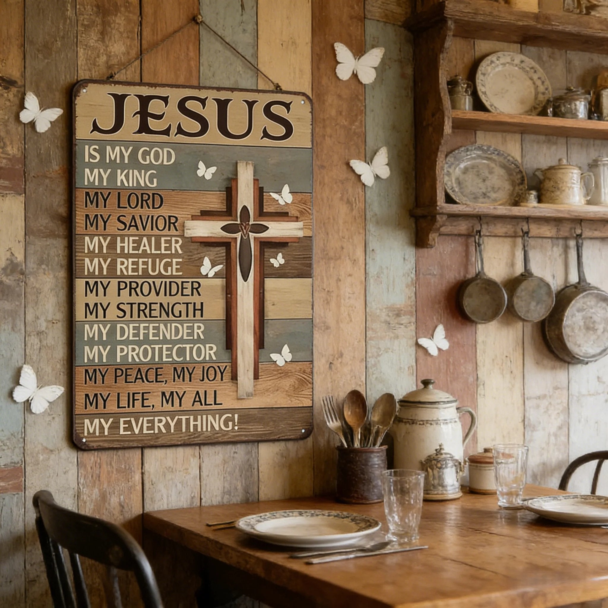 🔥Last Day 50% OFF - ✝️Jesus Is My God King Everything – Vintage Tin Sign Religious Metal Wall Art