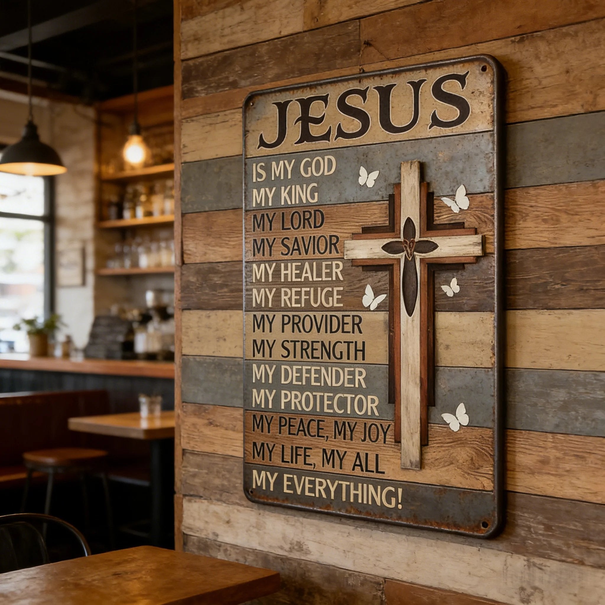 🔥Last Day 50% OFF - ✝️Jesus Is My God King Everything – Vintage Tin Sign Religious Metal Wall Art