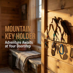 Small Mountain Wood Key Holder with 3 Assorted Climbing Keychain Bundle