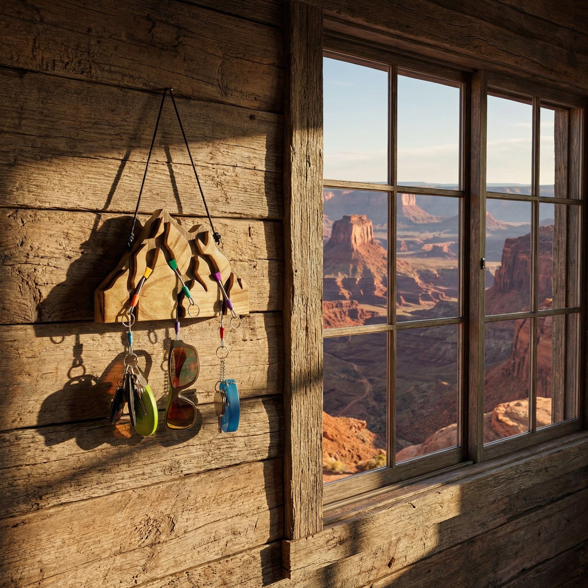 Small Mountain Wood Key Holder with 3 Assorted Climbing Keychain Bundle