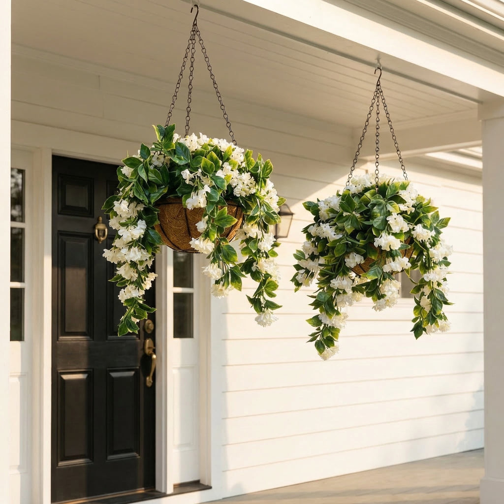 🚀UV Fade-Resistant Faux Crape Myrtle Hanging Basket with Coco Liner & Chain