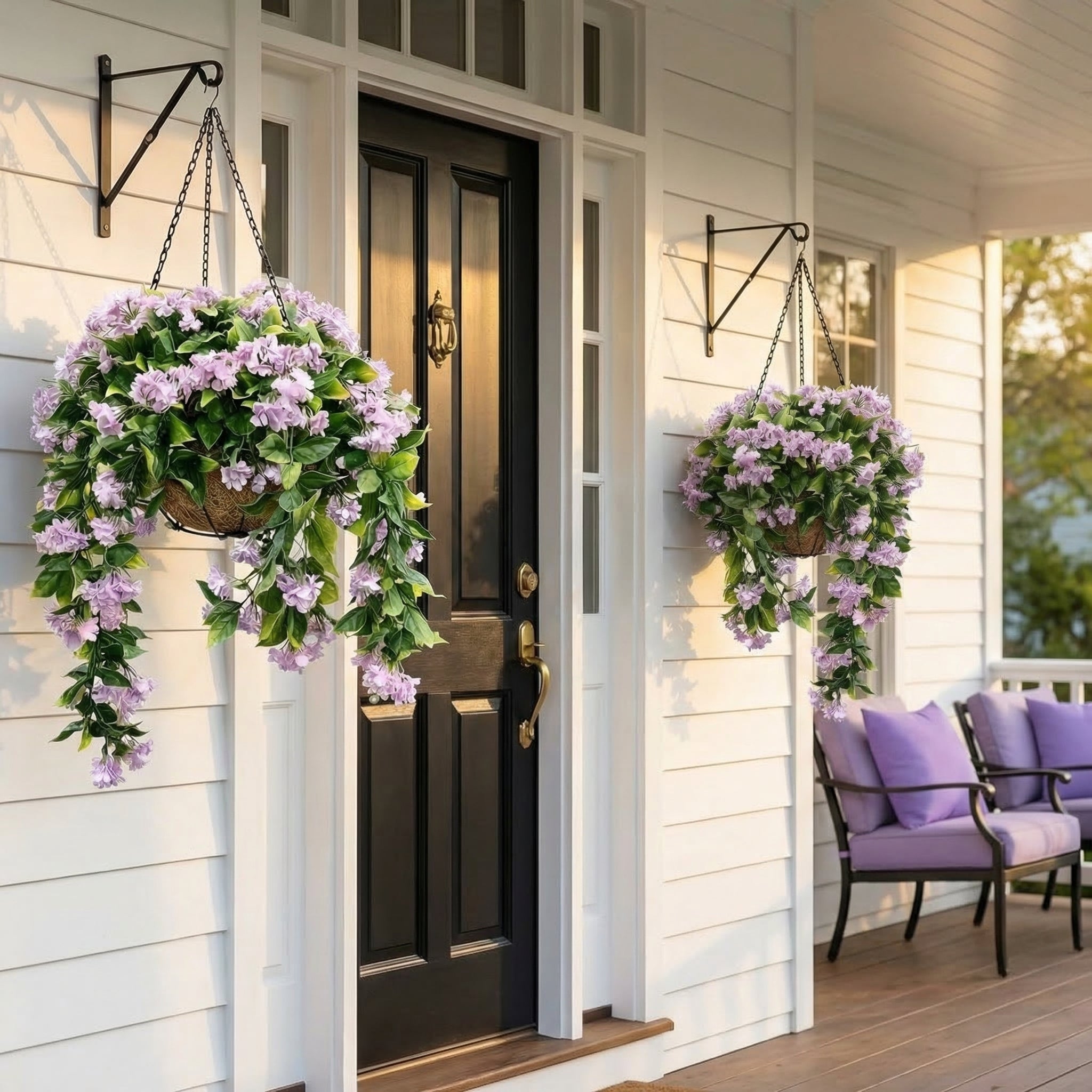 🚀UV Fade-Resistant Faux Crape Myrtle Hanging Basket with Coco Liner & Chain