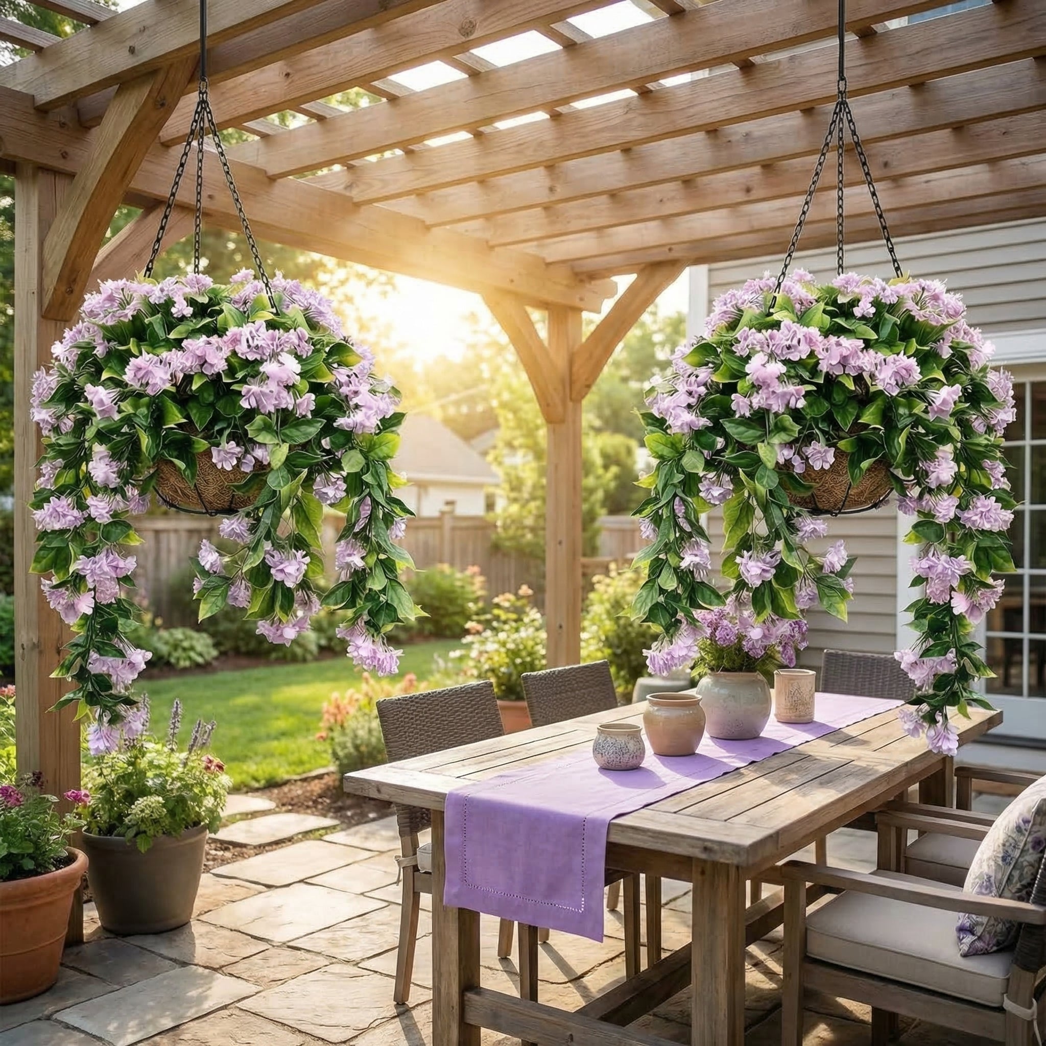 🚀UV Fade-Resistant Faux Crape Myrtle Hanging Basket with Coco Liner & Chain