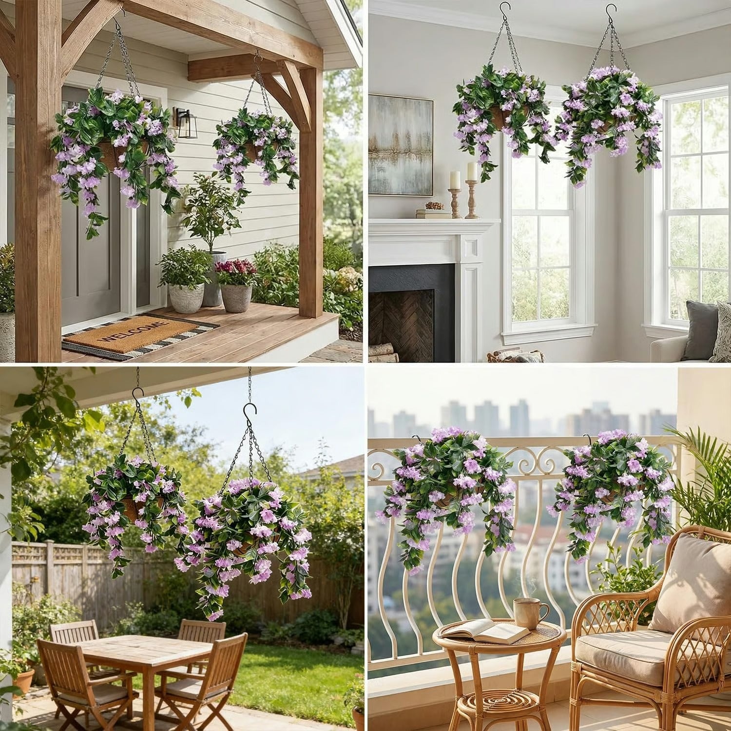 🚀UV Fade-Resistant Faux Crape Myrtle Hanging Basket with Coco Liner & Chain